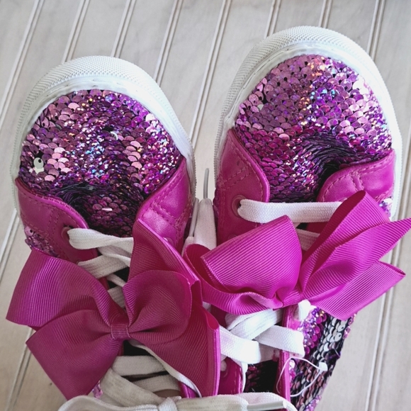 NWT JoJo Ground Up Pink Sequin Sparkly Hot Pink With Bow Girl High Top Sneakers - Picture 2 of 6